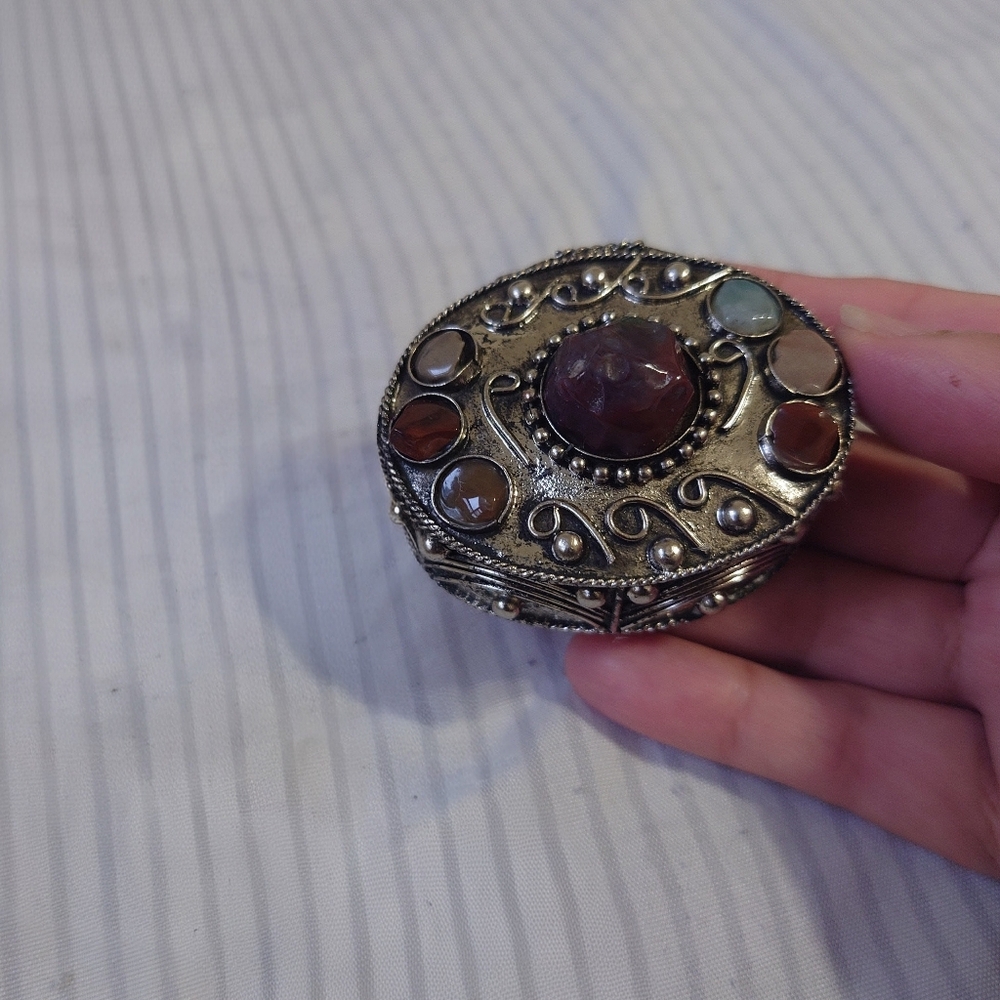 Vintage Style Small Trinket Box With Multi Colored Local Northern Asian stones